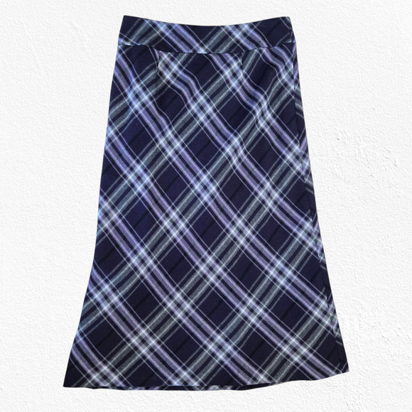Talbots Purple Gray Plaid Wool Blend A-Line Academia Midi Skirt Lined Size 6P - Picture 9 of 9